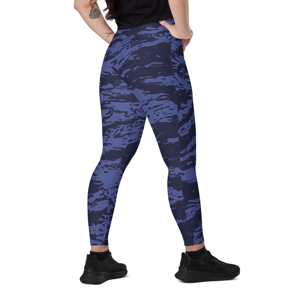 Blue Tiger Stripe CAMO Women’s Leggings with pockets - 2XS