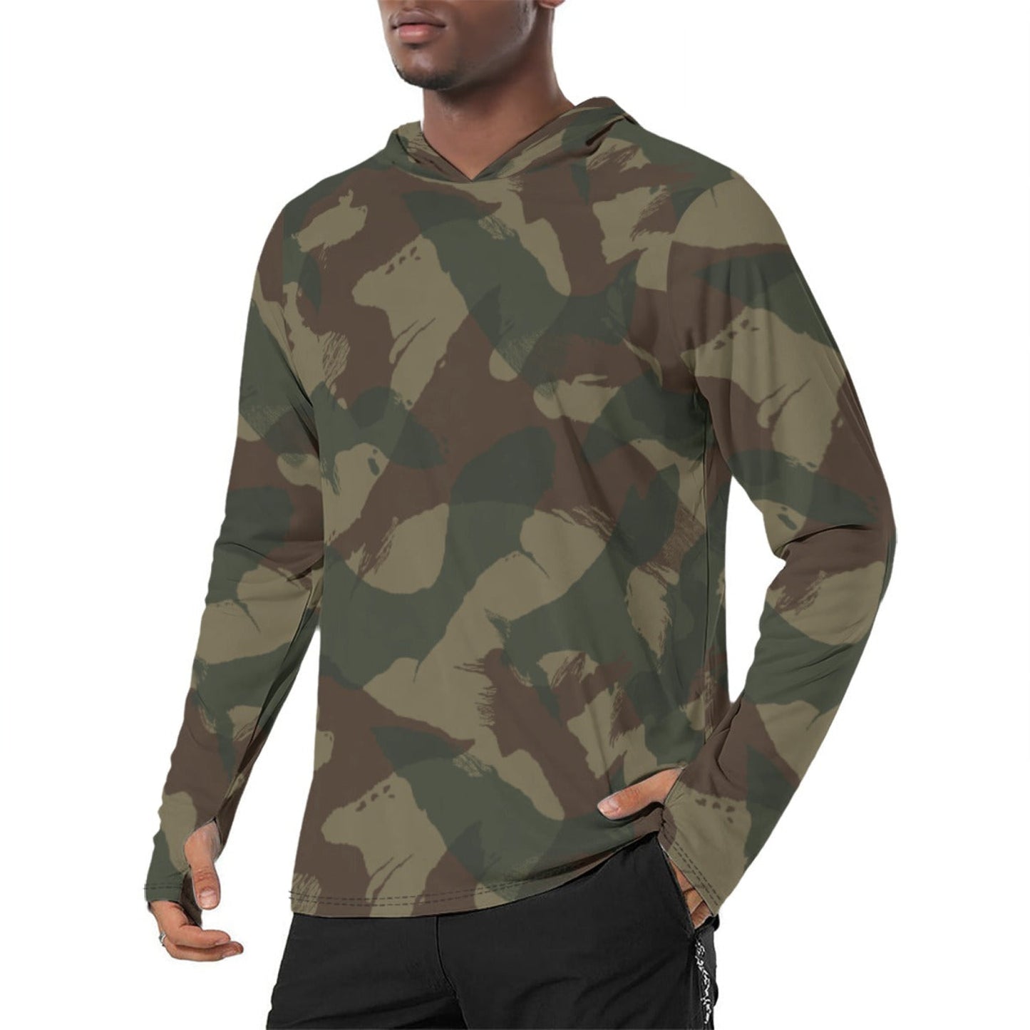 British 1959 Denison CAMO Mens Sunscreen Sports Hoodie With Thumb Holes - S / White