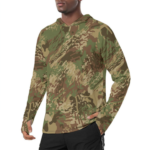 Brushstroke Anti-poaching CAMO Mens Sunscreen Sports Hoodie With Thumb Holes - S / White