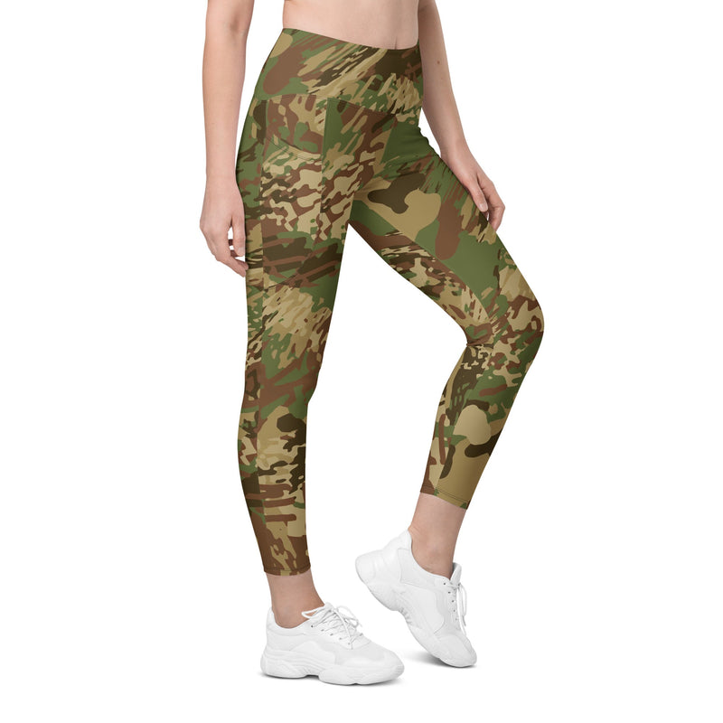 Brushstroke Anti-poaching CAMO Womens Leggings with Pockets - 2XS - Women