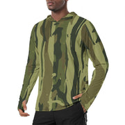 Brushstroke Vertical Vine CAMO Mens Sunscreen Sports Hoodie With Thumb Holes