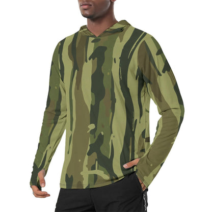 Brushstroke Vertical Vine CAMO Mens Sunscreen Sports Hoodie With Thumb Holes