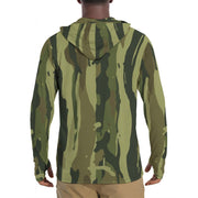 Brushstroke Vertical Vine CAMO Mens Sunscreen Sports Hoodie With Thumb Holes - S / White