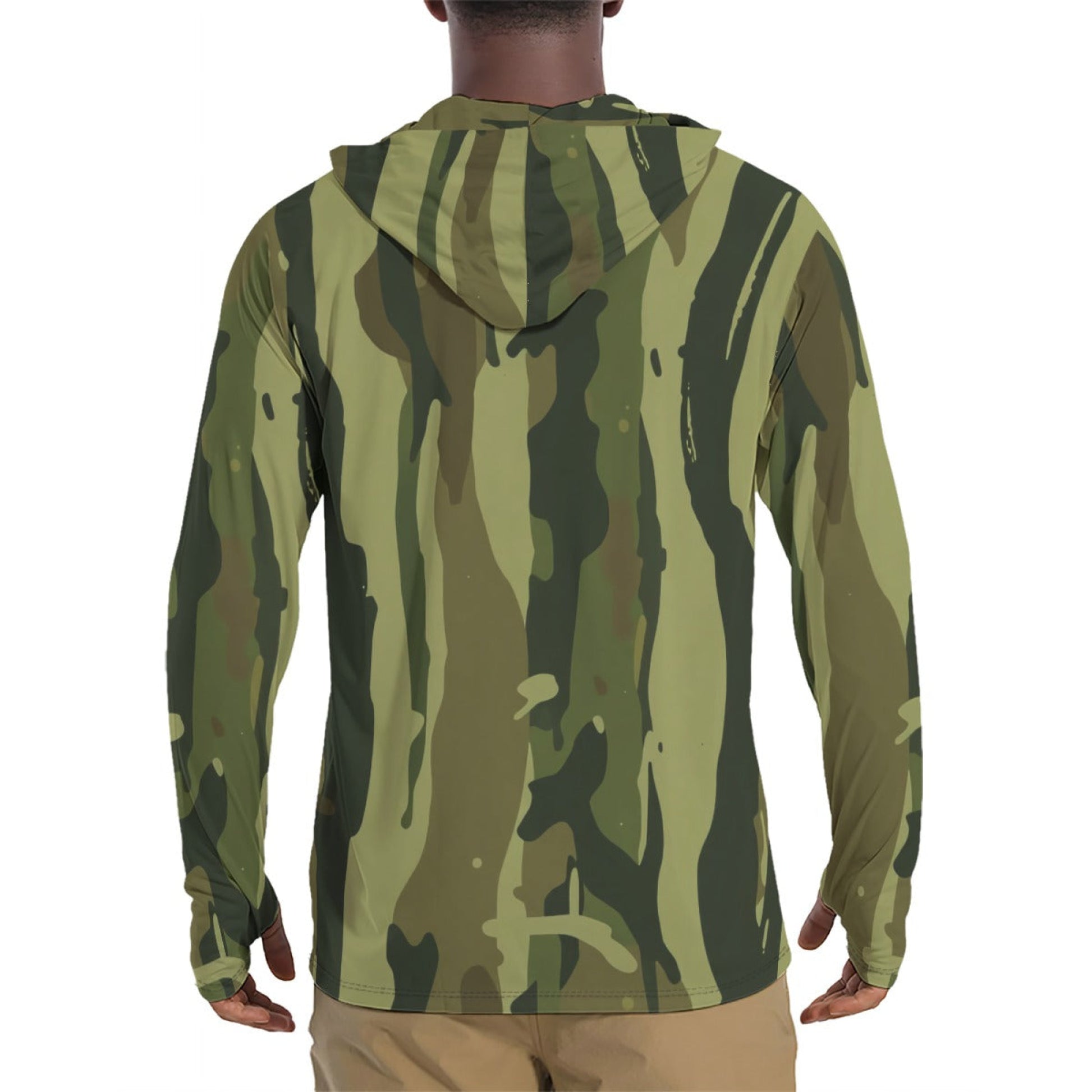 Brushstroke Vertical Vine CAMO Mens Sunscreen Sports Hoodie With Thumb Holes - S / White