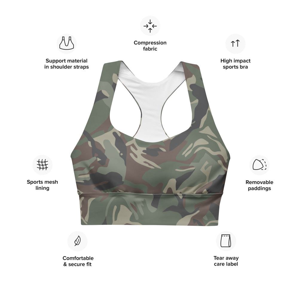 Bulgarian Army Disruptive Pattern (DPM) Temperate CAMO Longline sports bra - Womens Sports Bra