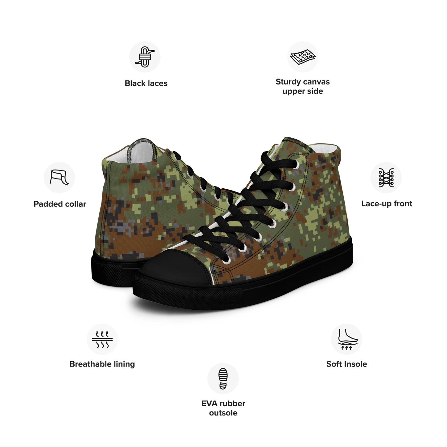 Bulgarian Digital Flecktarn CAMO Mens high top canvas shoes - High Top Canvas Shoes