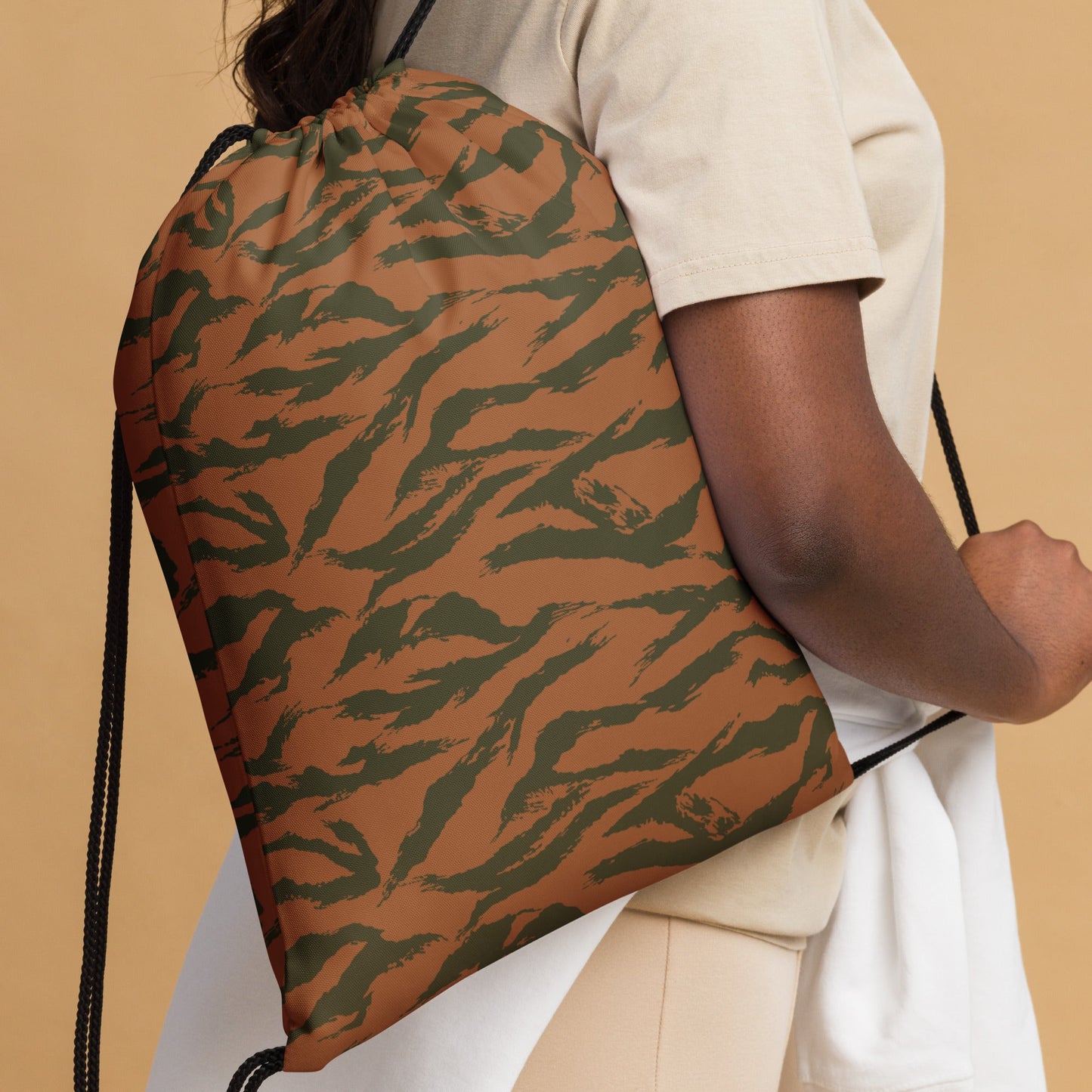 Burkina Faso Tiger Stripe Orange CAMO Drawstring Bag - Bags