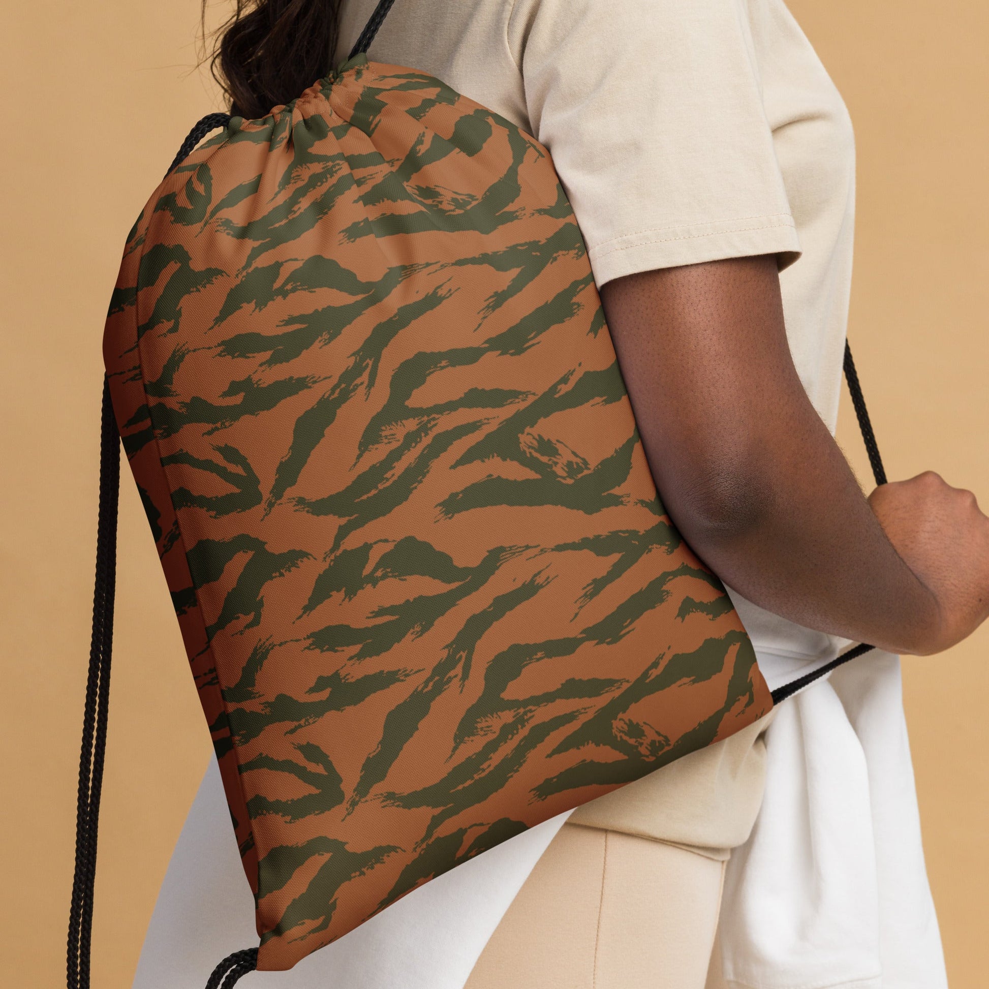 Burkina Faso Tiger Stripe Orange CAMO Drawstring Bag - Bags