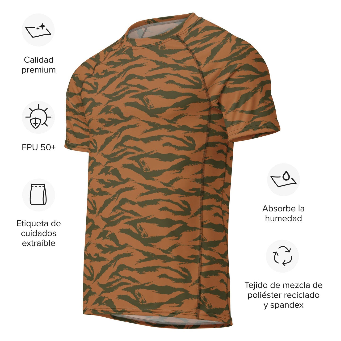 Burkina Faso Tiger Stripe Orange CAMO Mens Short-Sleeve Rash Guard - Short-sleeve Guards