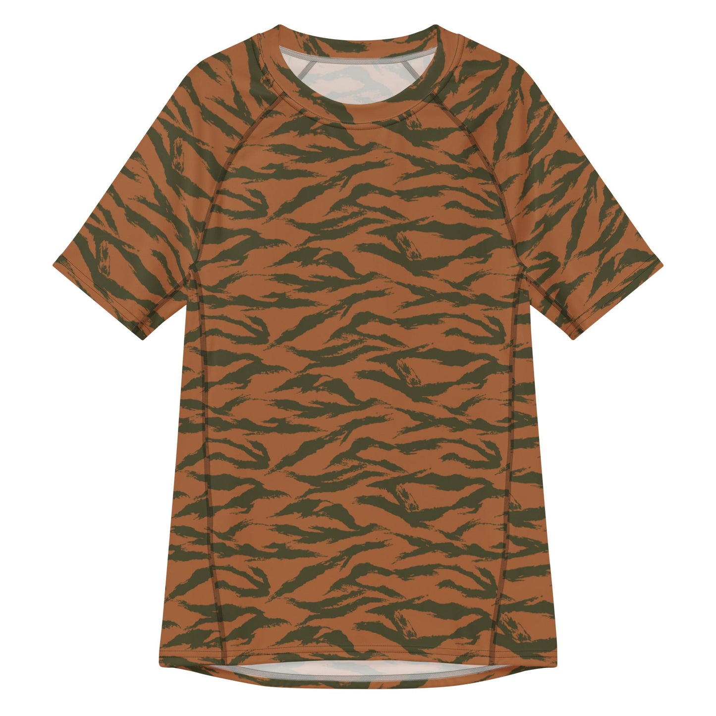 Burkina Faso Tiger Stripe Orange CAMO Mens Short-Sleeve Rash Guard - 2XS - Short-sleeve Guards