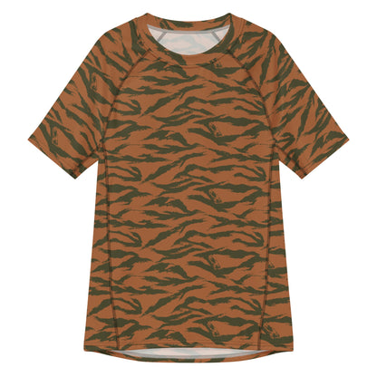Burkina Faso Tiger Stripe Orange CAMO Mens Short-Sleeve Rash Guard - 2XS - Short-sleeve Guards