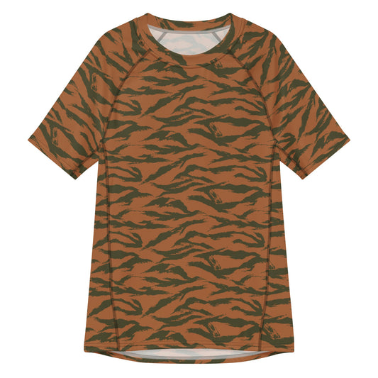 Burkina Faso Tiger Stripe Orange CAMO Mens Short-Sleeve Rash Guard - 2XS - Short-sleeve Guards
