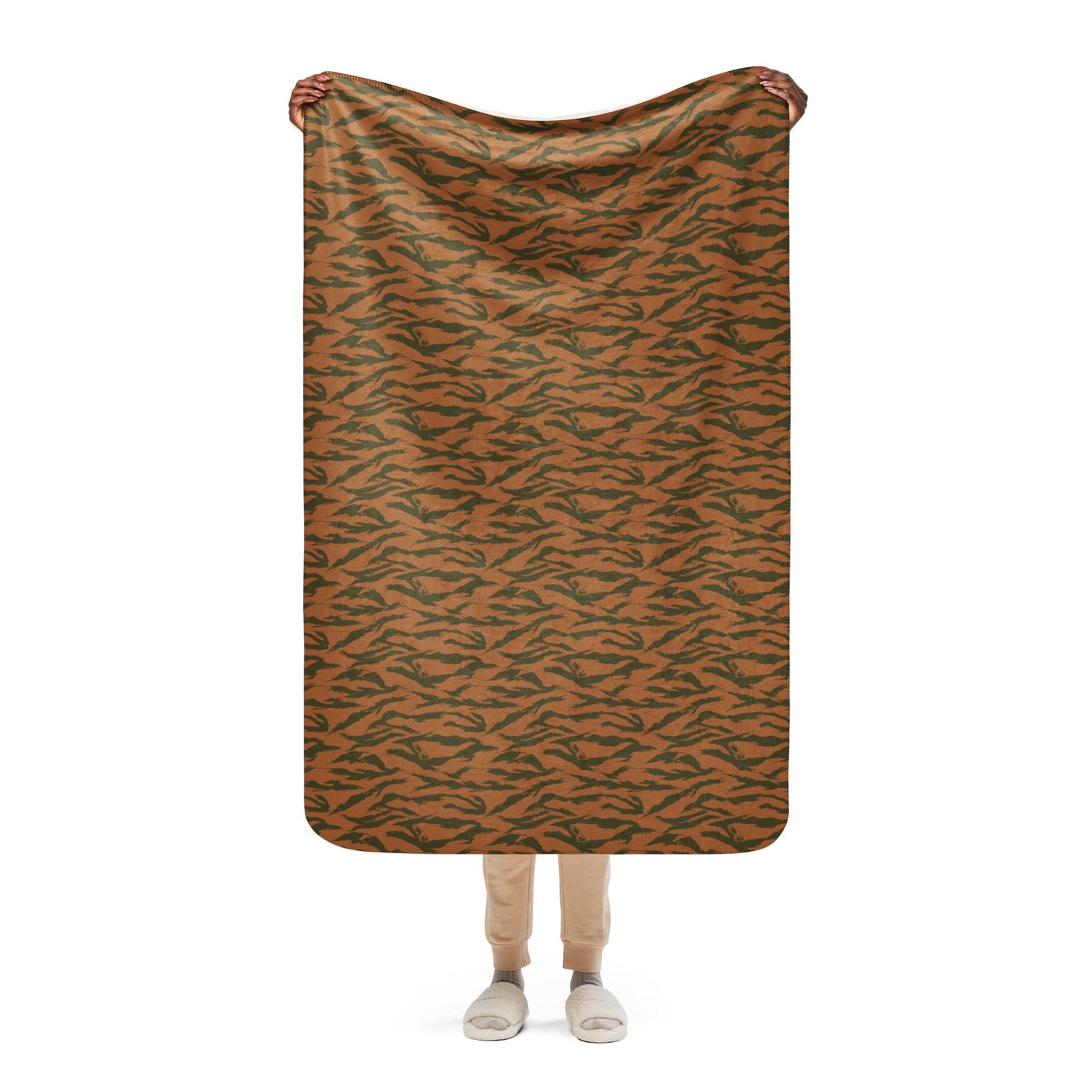 Burkina Faso Tiger Stripe Orange CAMO Sherpa Blanket - 37″×57″