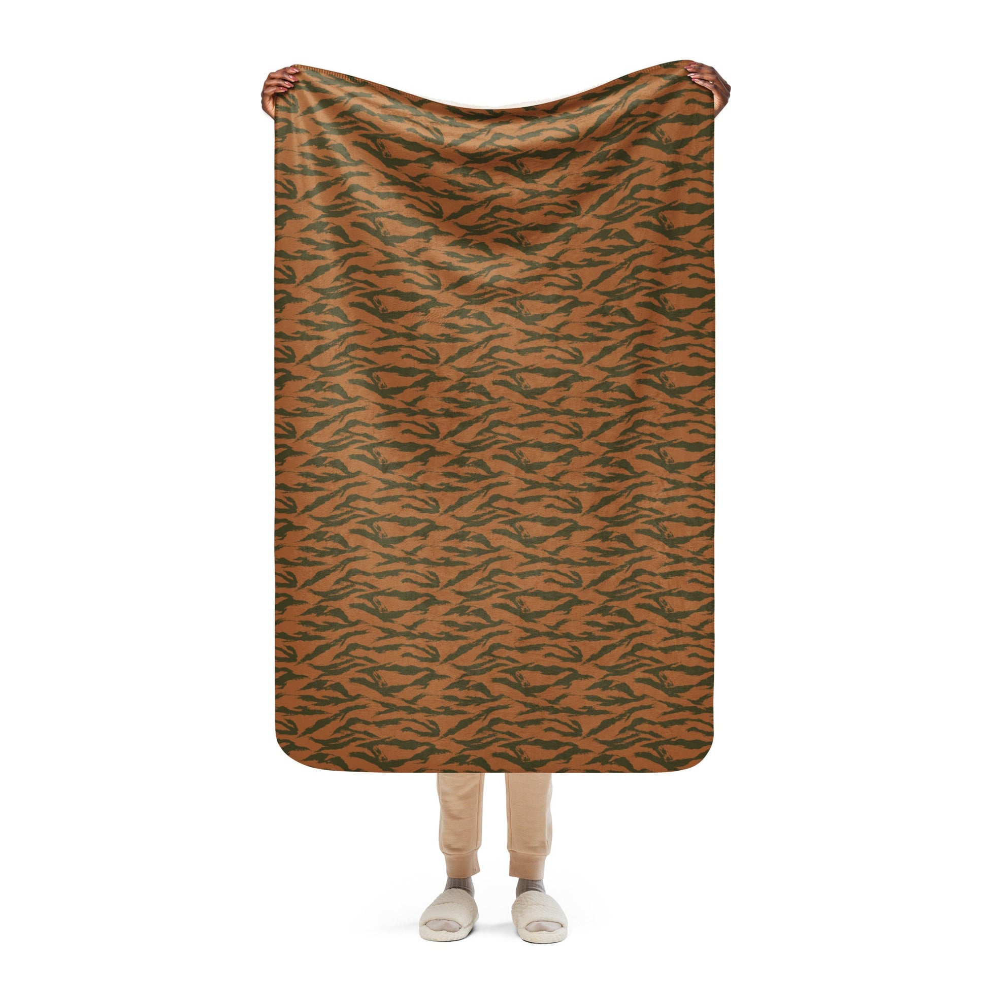 Burkina Faso Tiger Stripe Orange CAMO Sherpa Blanket - 37″×57″