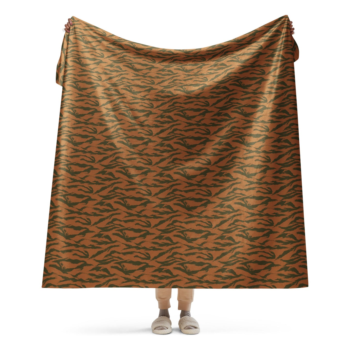 Burkina Faso Tiger Stripe Orange CAMO Sherpa Blanket - 60″×80″