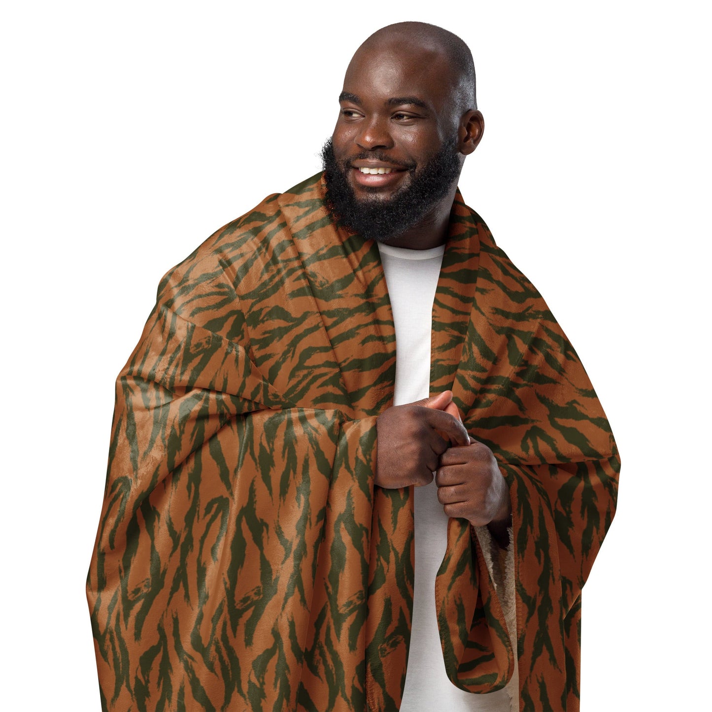 Burkina Faso Tiger Stripe Orange CAMO Sherpa Blanket