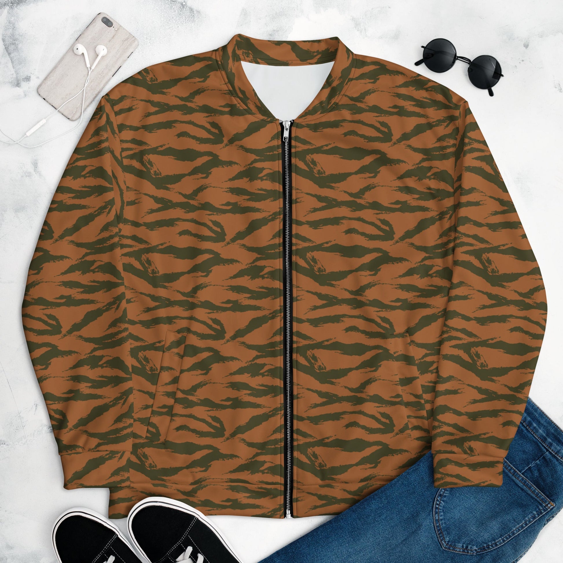 Burkina Faso Tiger Stripe Orange CAMO Unisex Bomber Jacket - Jackets