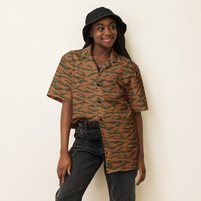 Burkina Faso Tiger Stripe Orange CAMO Unisex button shirt - Button Shirts