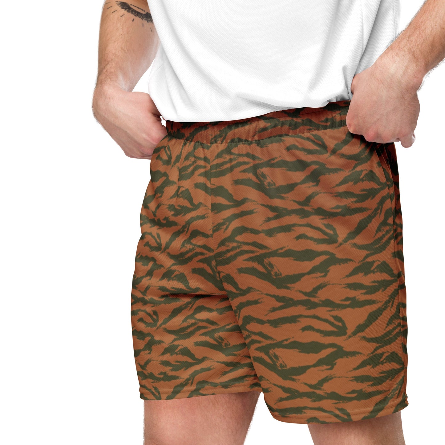 Burkina Faso Tiger Stripe Orange CAMO Unisex mesh shorts - Mesh Shorts