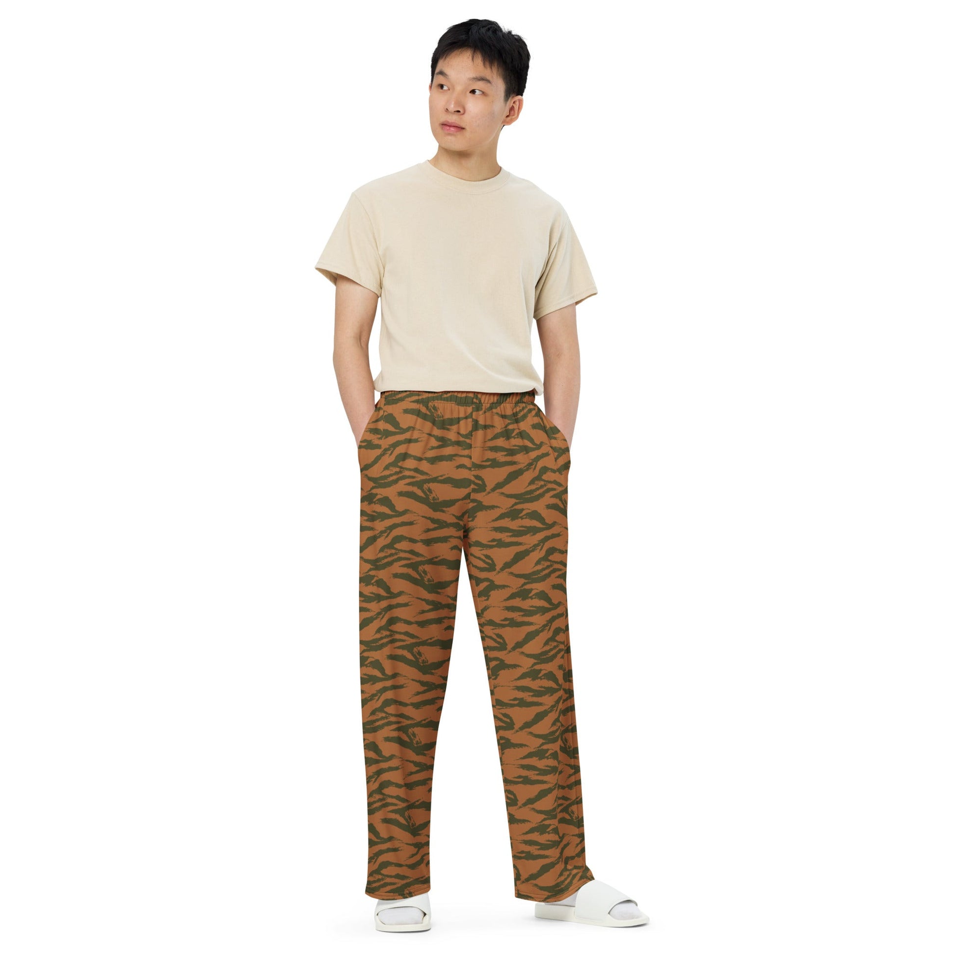 Burkina Faso Tiger Stripe Orange CAMO unisex wide-leg pants - Wide-leg Pants