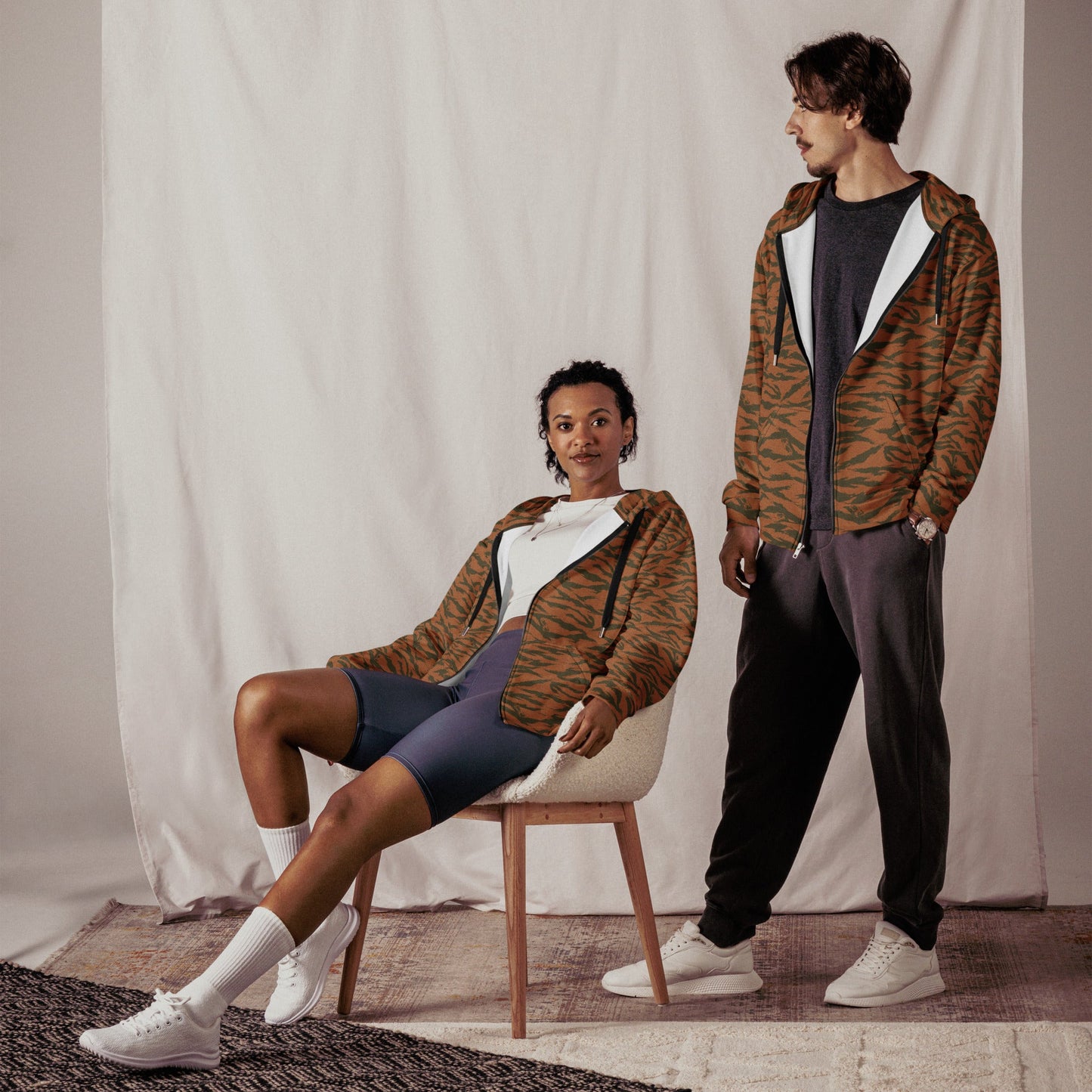 Burkina Faso Tiger Stripe Orange CAMO Unisex zip hoodie - Zip Hoodies