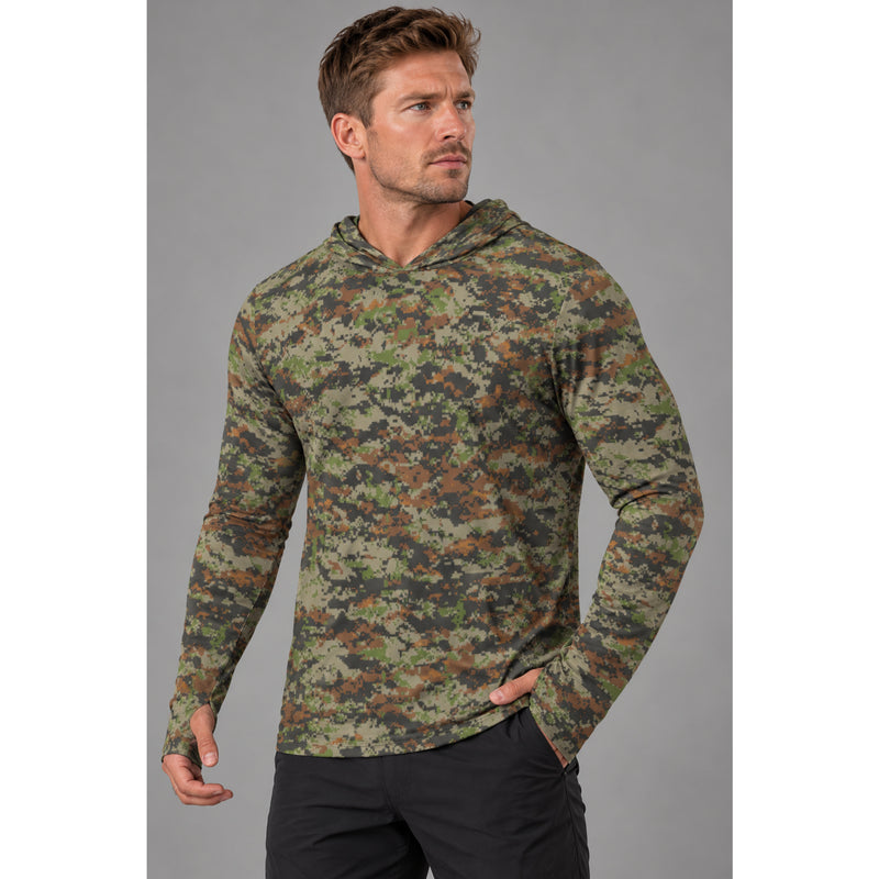 Bushfire Pixel Break CAMO Mens Sunscreen Sports Hoodie With Thumb Holes - S / White