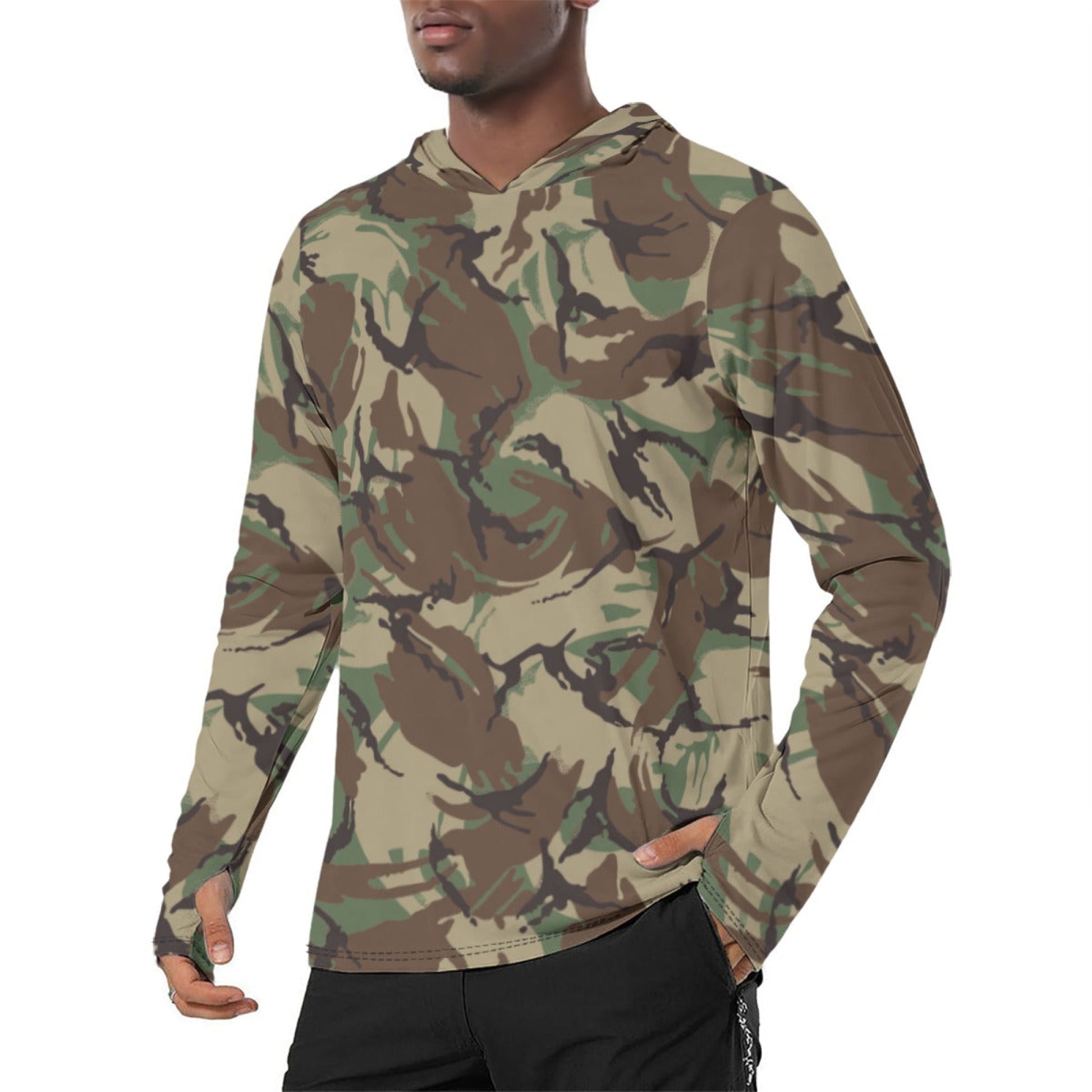 Canadian Airborne DPM CAMO Mens Sunscreen Sports Hoodie With Thumb Holes - S / White