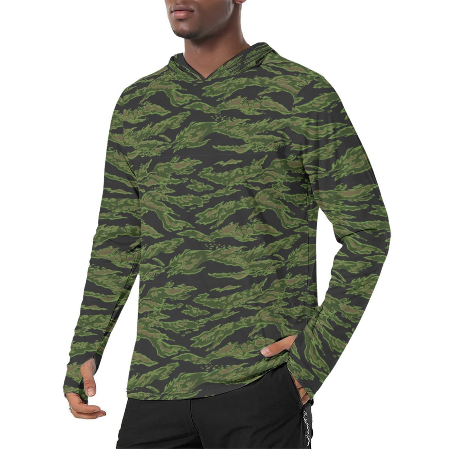 Canadian Tiger Stripe CAMO Mens Sunscreen Sports Hoodie With Thumb Holes Hoodies
