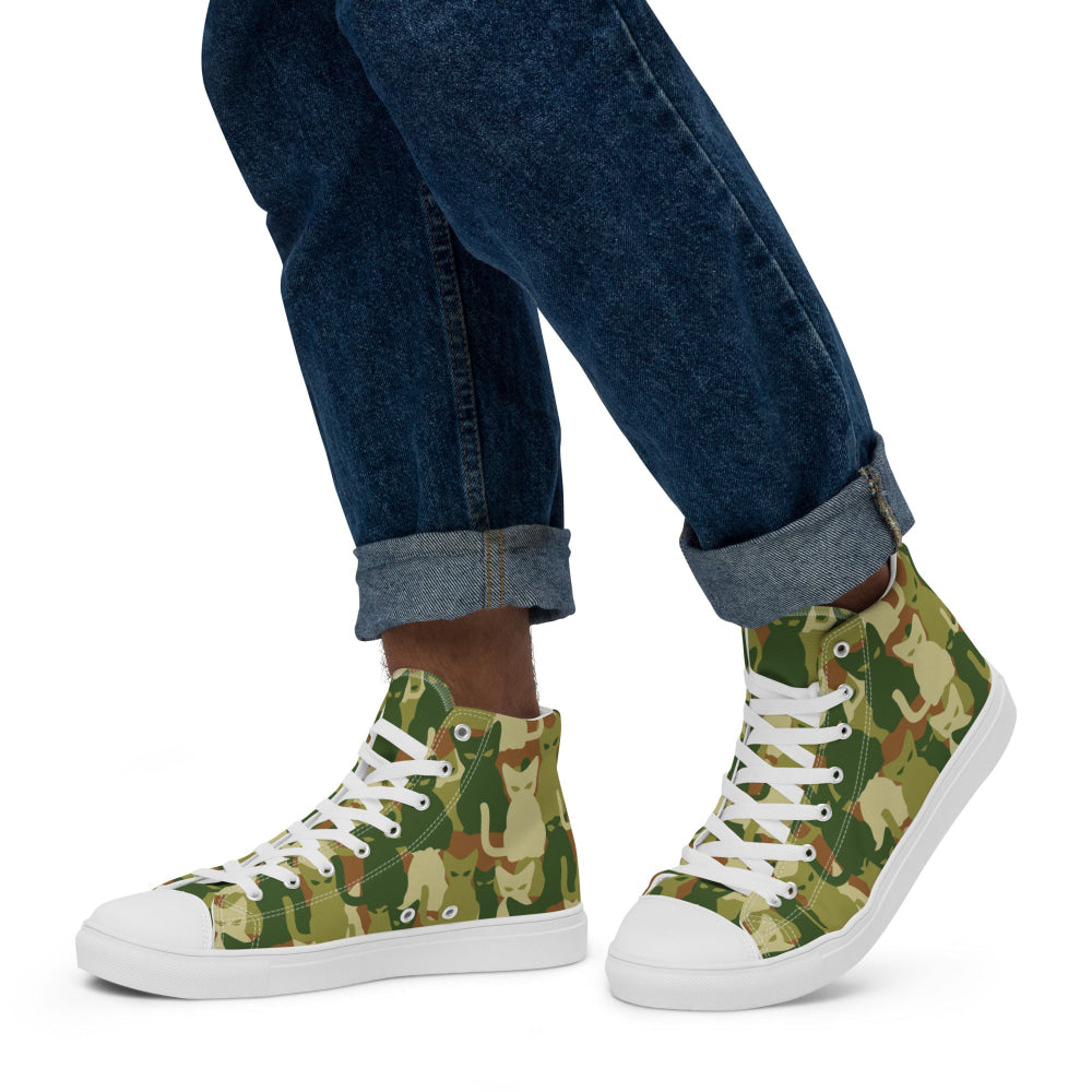 Cat-meow-flage CAMO Men’s high top canvas shoes - Mens High Top Canvas Shoes