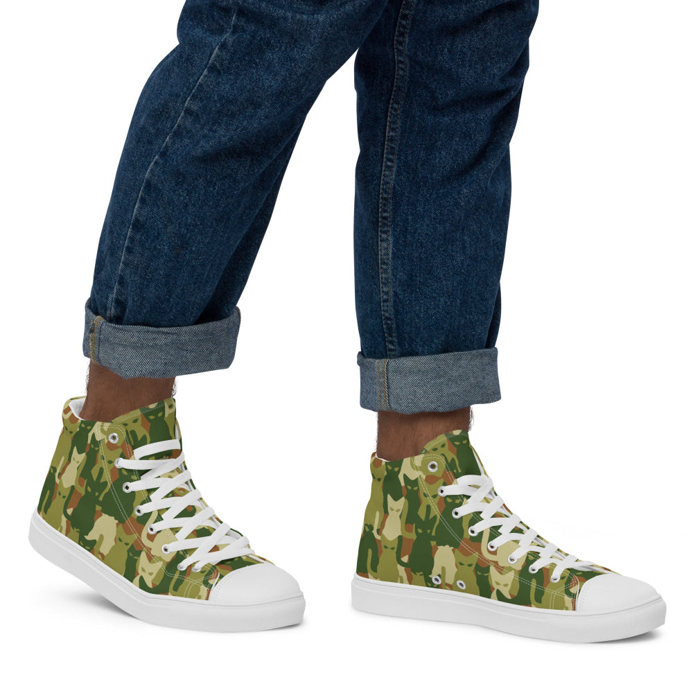 Cat-meow-flage CAMO Men’s high top canvas shoes - Mens High Top Canvas Shoes