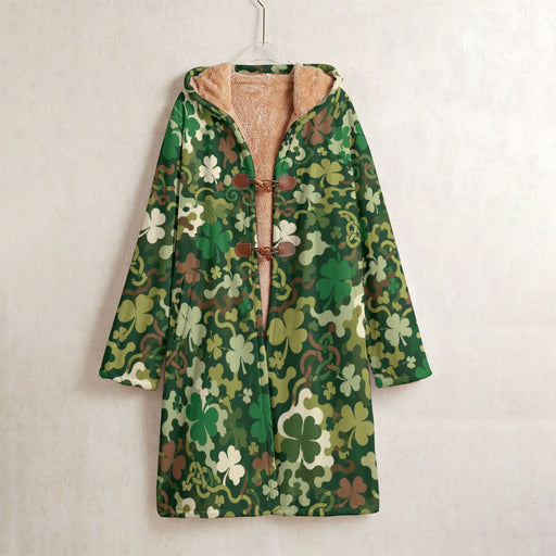 Celtic Shamrock Heritage CAMO Men’s Horn Button Long Fleece Coat - S / White - Jacket