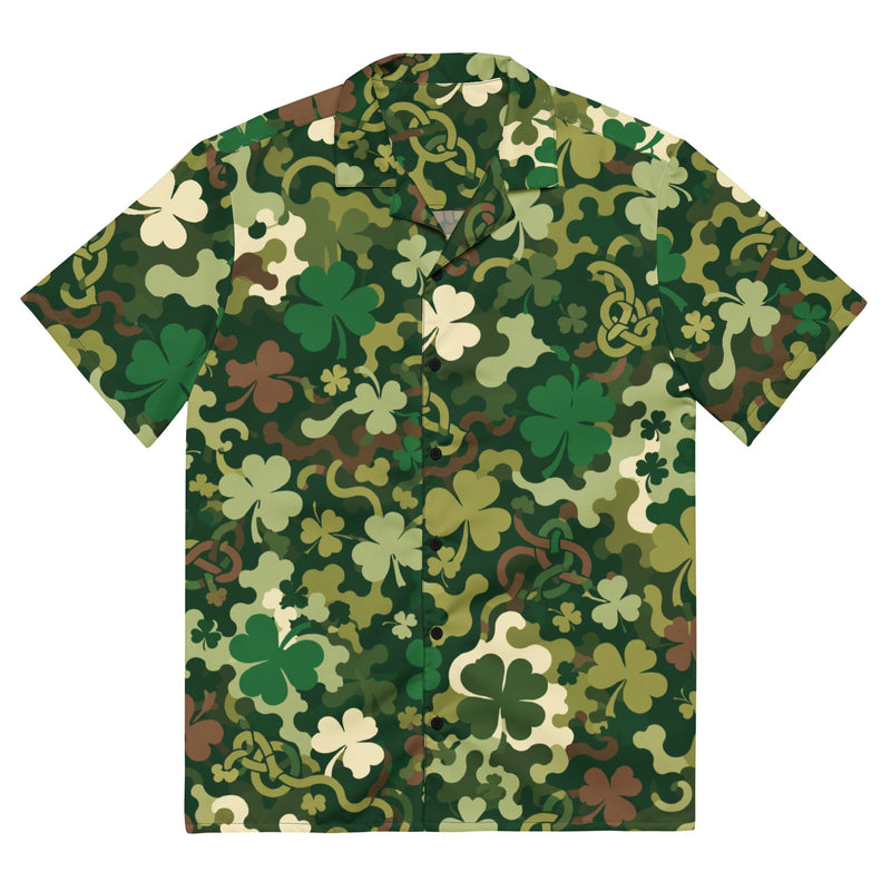 Celtic Shamrock Heritage CAMO Unisex Short-Sleeve Button Shirt - 2XS - Button-Up