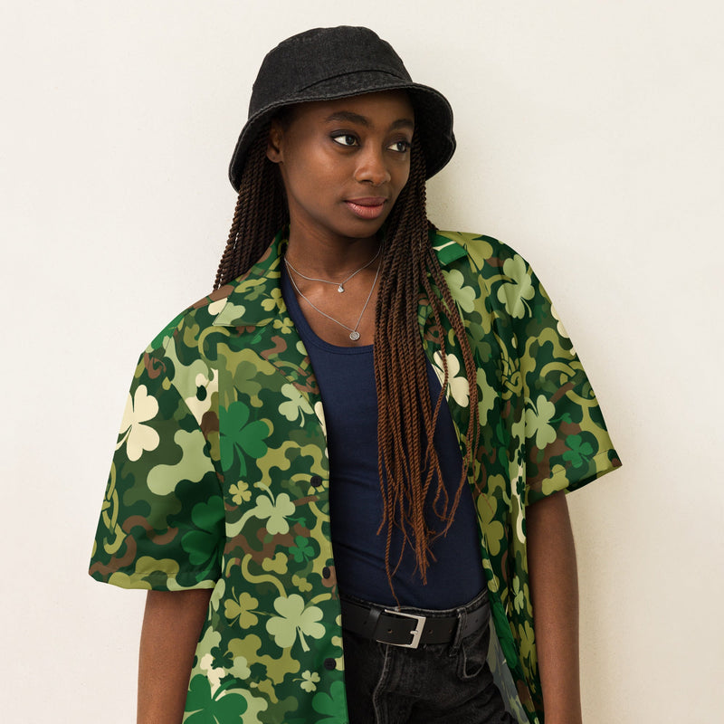 Celtic Shamrock Heritage CAMO Unisex Short-Sleeve Button Shirt - Button-Up
