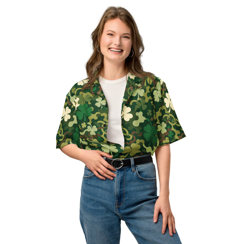 Celtic Shamrock Heritage CAMO Unisex Short-Sleeve Button Shirt - Button-Up