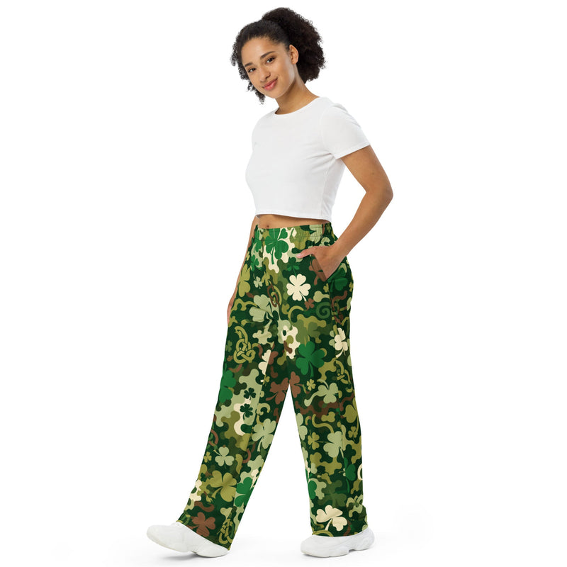 Celtic Shamrock Heritage CAMO Unisex Wide-Leg Leisure Pants - Pant