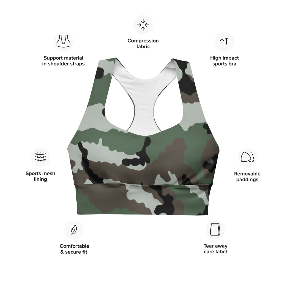 Central African Republic French CE CAMO Longline sports bra - Womens Sports Bra