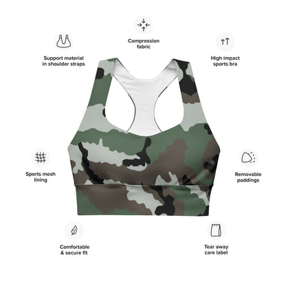 Central African Republic French CE CAMO Longline sports bra - Womens Sports Bra