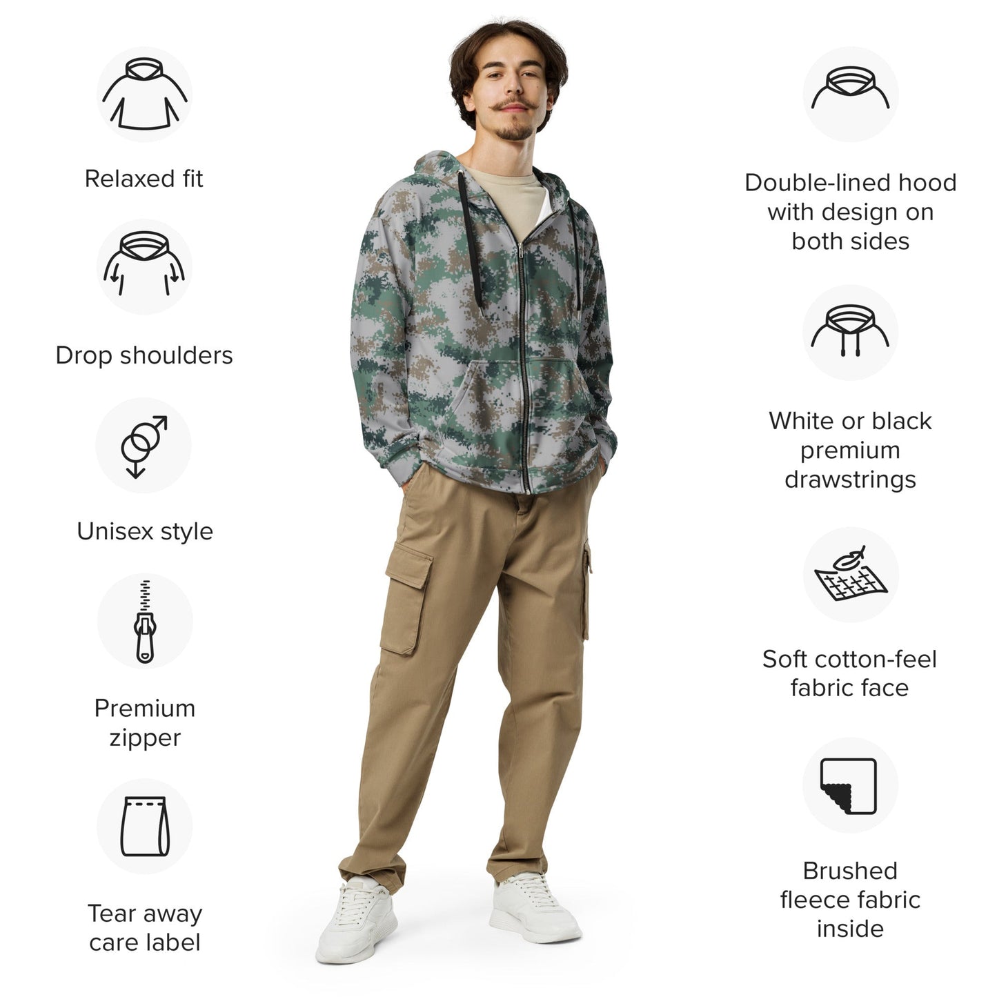 Chinese Digital Type 07 Universal CAMO Unisex Zip Hoodie