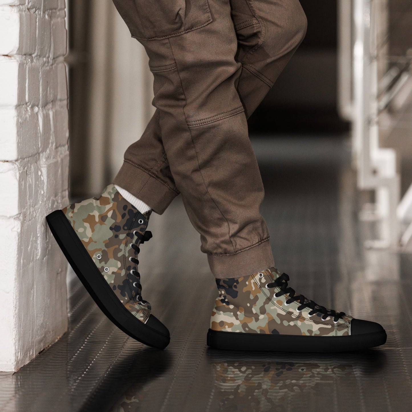 Chinese Flecktarn Tibet-tarn Plateau Highland CAMO Mens high top canvas shoes - Black / 5 - High Top Canvas Shoes