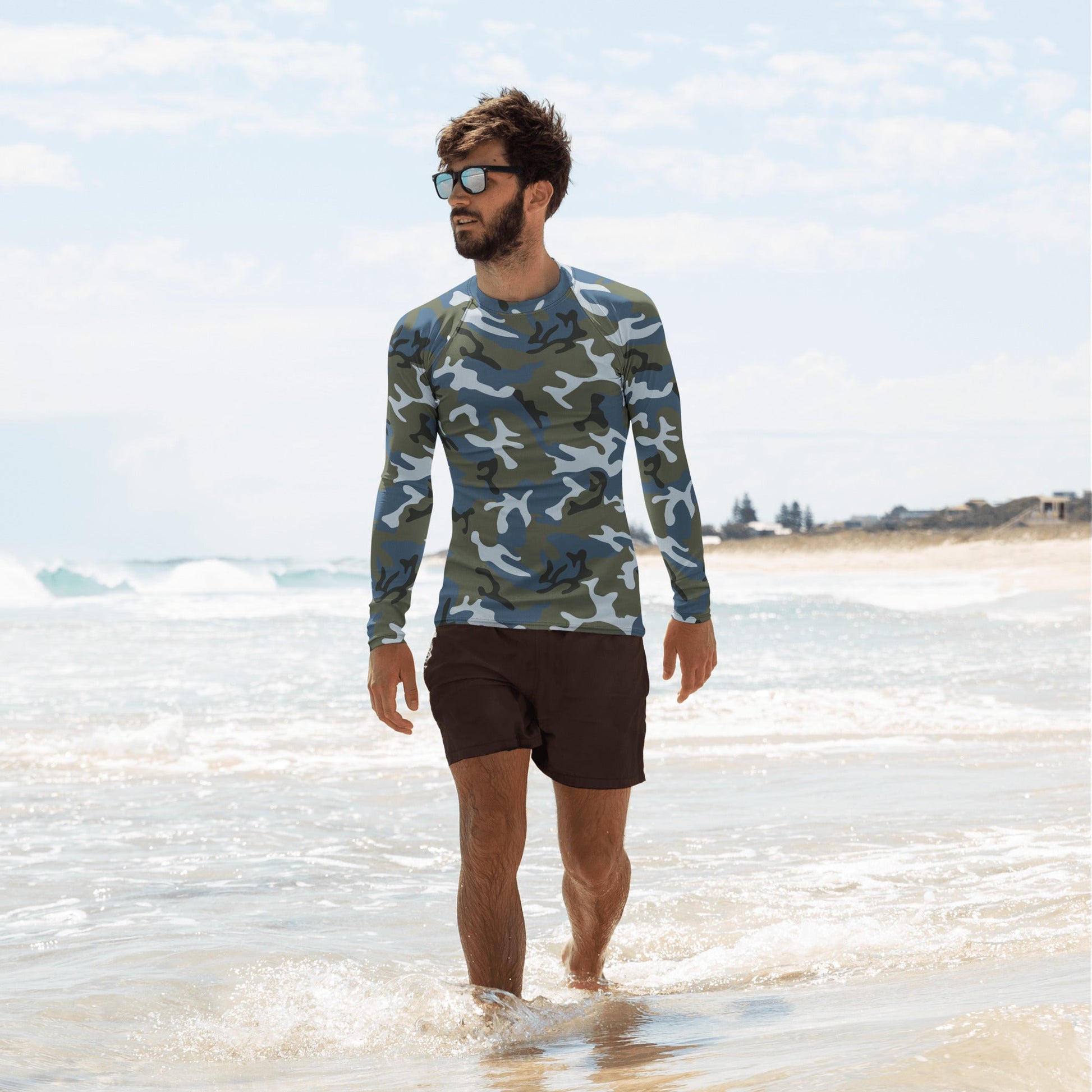 Chinese Type 87 Ocean CAMO Mens Long-Sleeve Rash Guard - XS