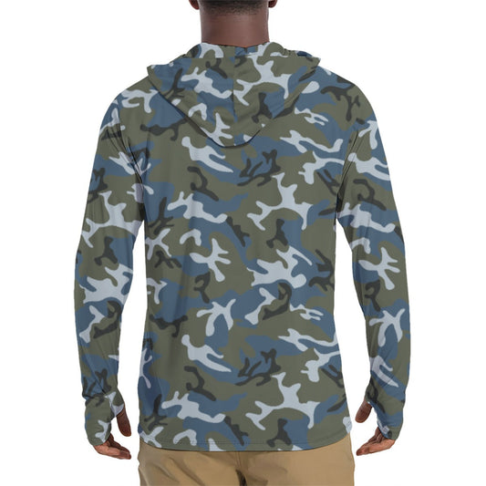 Chinese Type 87 Ocean CAMO Mens Sunscreen Sports Hoodie With Thumb Holes