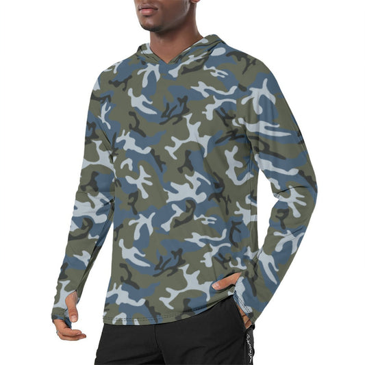 Chinese Type 87 Ocean CAMO Mens Sunscreen Sports Hoodie With Thumb Holes - S / White