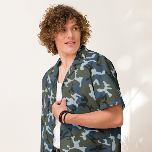 Type 87 Ocean CAMO Unisex Short-Sleeve Button Shirt - 2XS - Button-Up