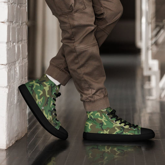 Chinese Type 87 Woodland CAMO Men’s high top canvas shoes - Black / 5