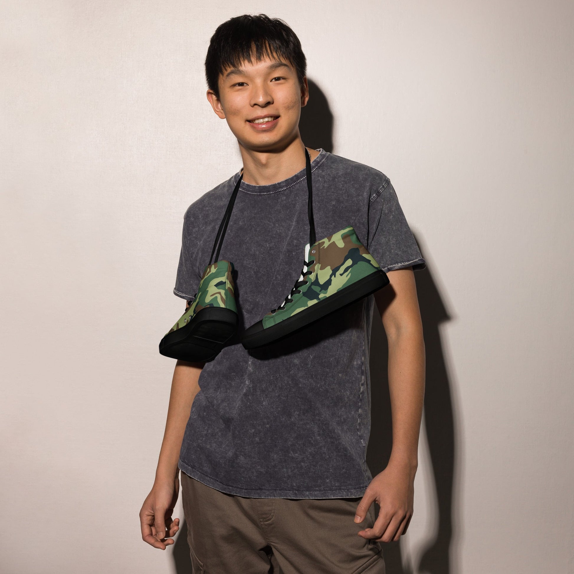 Chinese Type 99 Woodland CAMO Mens high top canvas shoes - High Top Canvas Shoes