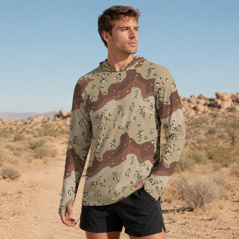 Chocolate Chip Desert CAMO Mens Sunscreen Sports Hoodie With Thumb Holes