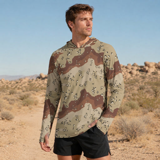 Chocolate Chip Desert CAMO Mens Sunscreen Sports Hoodie With Thumb Holes