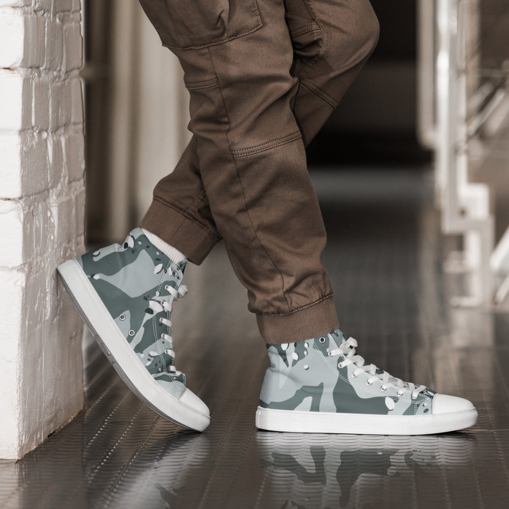 Chocolate Chip Urban CAMO Men’s high top canvas shoes - White / 5 - Mens High Top Canvas Shoes