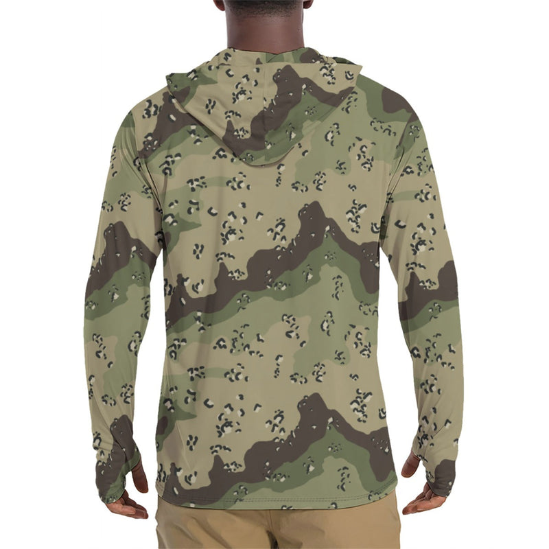 Chocolate Chip Woodland CAMO Mens Sunscreen Sports Hoodie With Thumb Holes