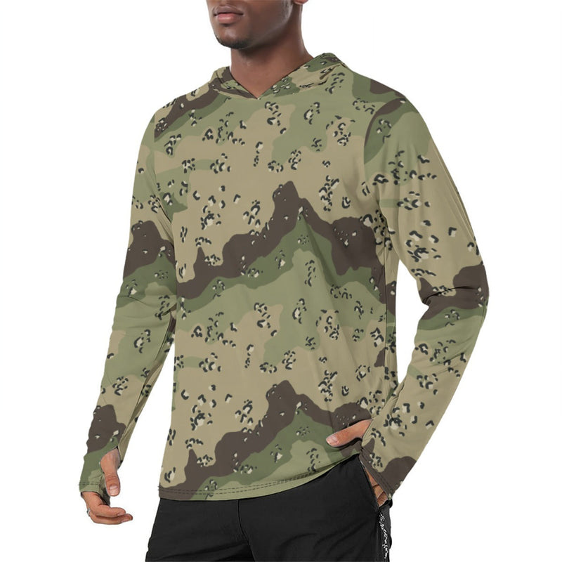 Chocolate Chip Woodland CAMO Mens Sunscreen Sports Hoodie With Thumb Holes - S / White